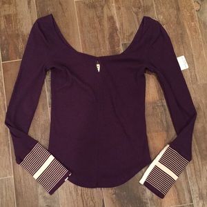 Free People Purple Striped Thermal Keyhole Top